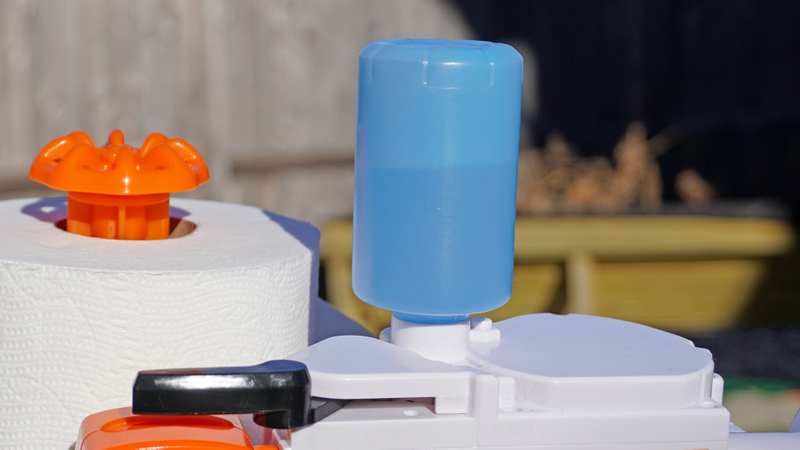 Unlike a Super Soaker, the Skid Shot sips water from its small reservoir, which will last through hundreds of shots.